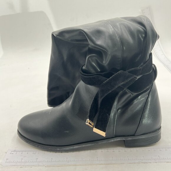 Black Women Side Zipper Knee Boots Round Toe Long Boot Block Low Heel Shoes - Picture 1 of 6